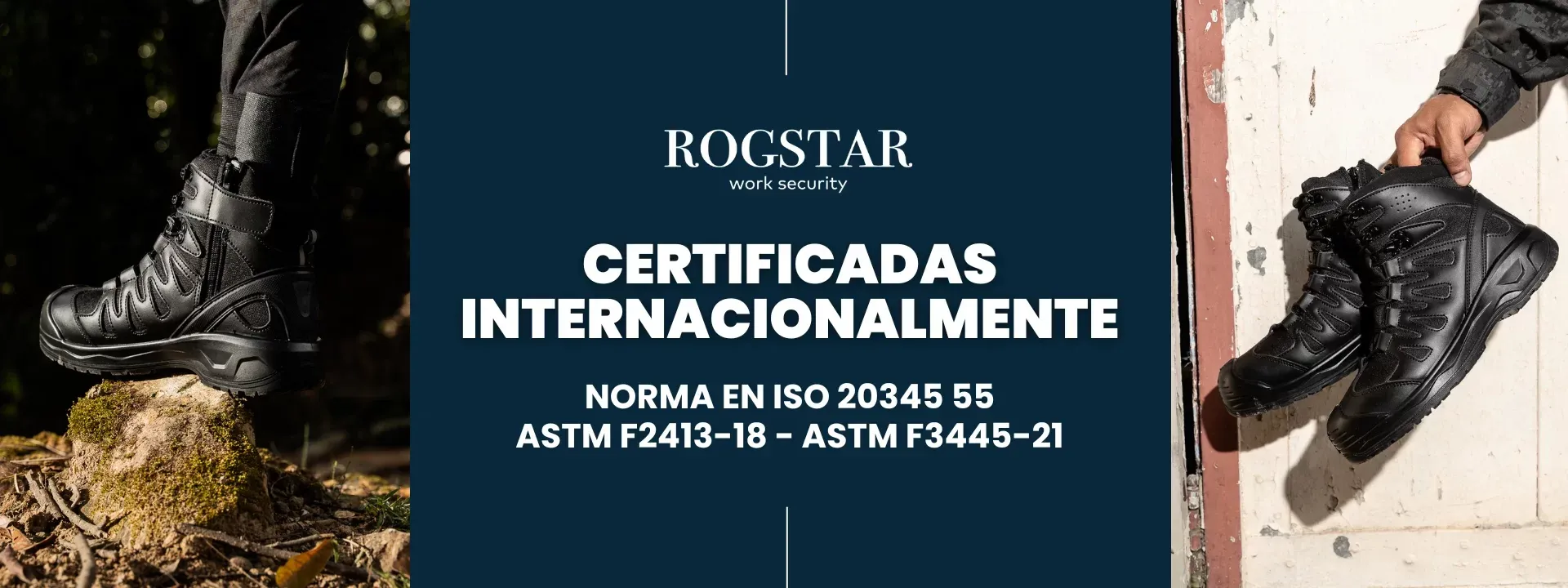 Certificadas internacionalmente · Norma EN ISO 20345 55 · ASTM F2413-18 · ASTM F3445-21
