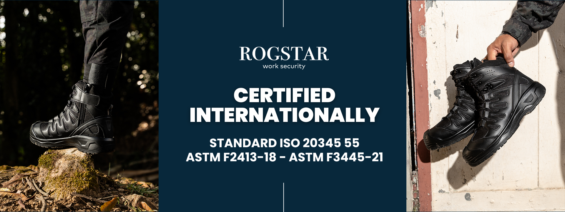 Internationally certified · EN ISO 20345 55 · ASTM F2413-18 · ASTM F3445-21
